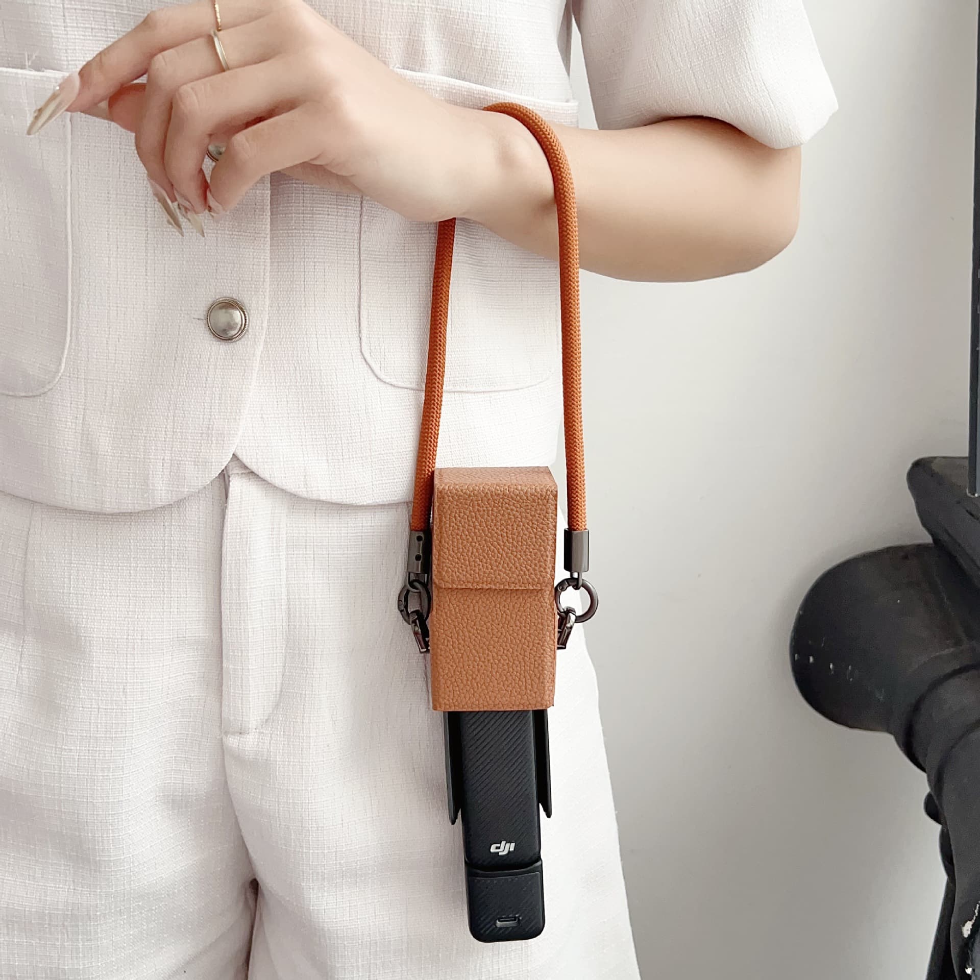 Compatible with DJI Pocket 3 Camera Protective Case, Pocket 4 Leather Case, Crossbody Shoulder Neck Strap Hand Strap Half-Cover Style