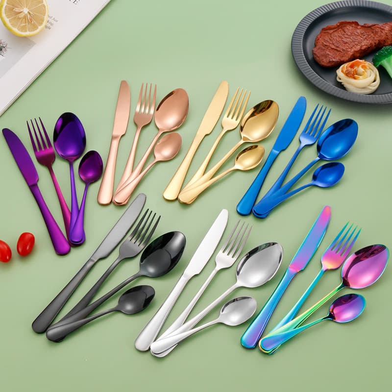 Amazon Bestseller: 1010 Stainless Steel Cutlery Set (Knife, Fork, Spoon) - 4-Piece Set for Western-Style Steak - Gold Plated