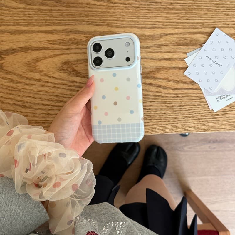 Blue Plaid Colorful Polka Dots Case for Apple 17 Pro Max, iPhone 16 Pro Protective Cover, 15P Dual-Layer
