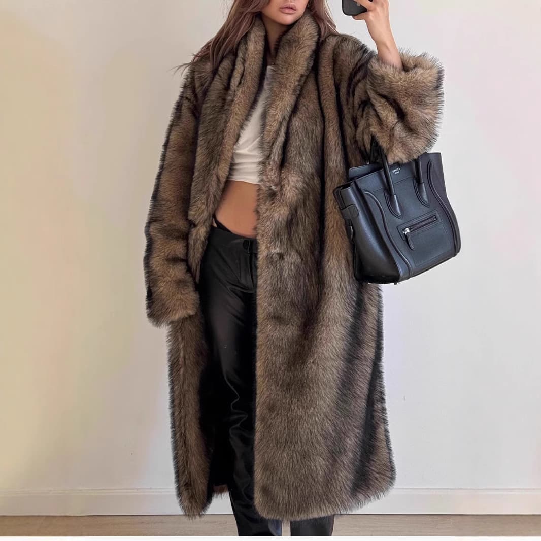 Women's European and American Style Autumn/Winter New Faux Fur Coat Long Jacket Plus Size Women's Clothing X0012