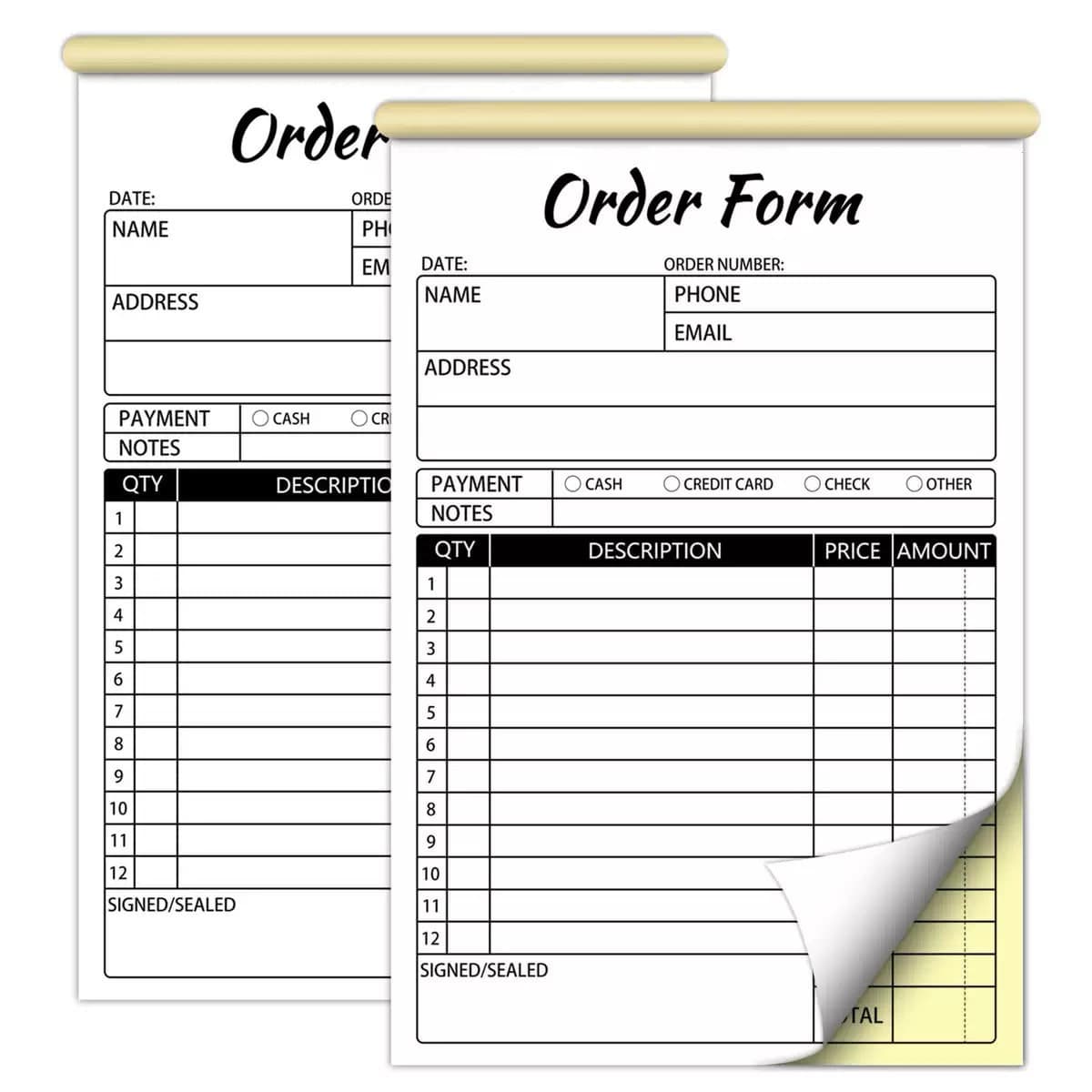 Order Form Amazon English Thank You Receipt Book White and Yellow Two-Part Carbonless Paper Sales Order