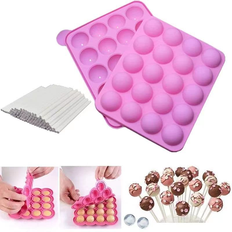 20-Cavity Round Lollipop Mold, Kids Cheese Stick Mold, Round Ball Candy Chocolate Mold, DIY Baking Mold