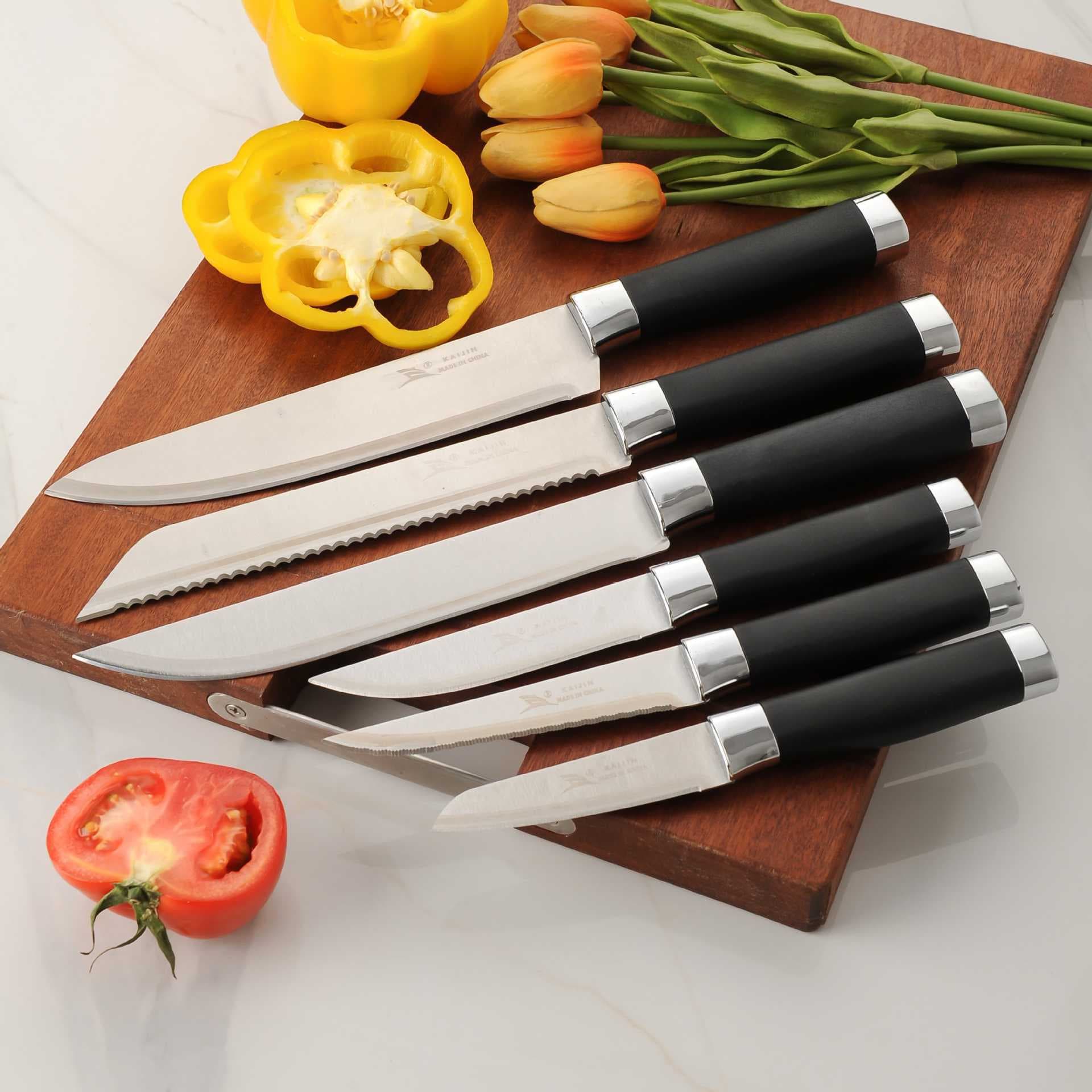 Export-grade stainless steel double electroplated head black handle steak knife, multi-purpose knife, fruit peeler, bread knife, chef's steak knife, boxed.
