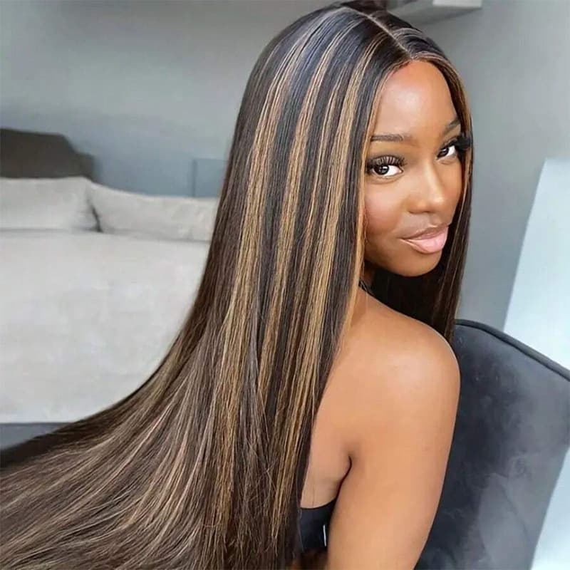 European and American Long Straight Hair Wig Women's Synthetic Fiber High Temperature Silk Lace Front Wig Fashionable and Beautiful
