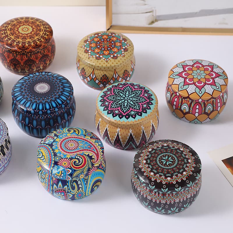Colorful Candle Tin Round Vintage Scented Candle Tea Candy Storage Box Thickened Mini Ethnic Style Small Tin Can