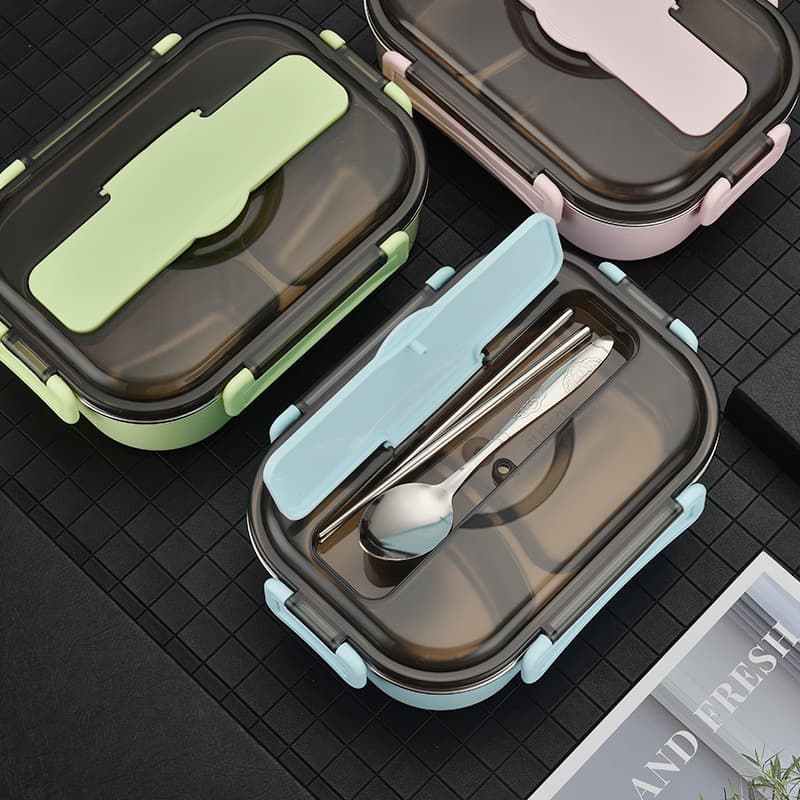 Lunch box made of 304 stainless steel with compartments, thickened insulated heating fast food container for students, office workers, and travelers.
