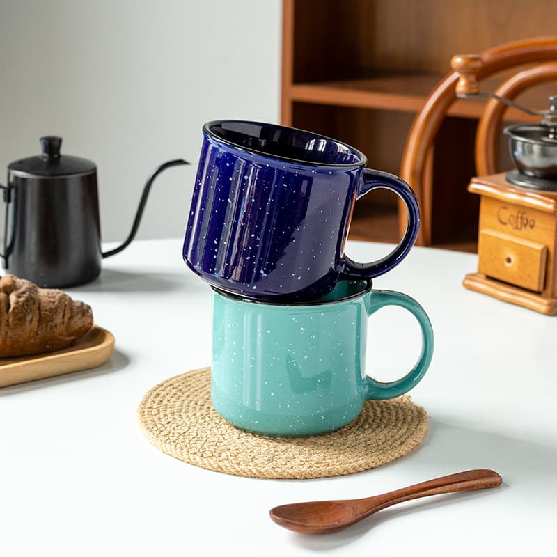 Vintage Flared Splatter Ceramic Water Mug for Home Breakfast, Milk, Oatmeal, Office Tea Cup, Slight Imperfections