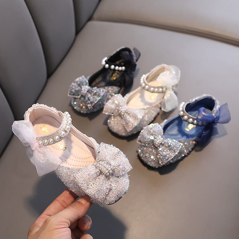 2025 Autumn New Korean Style Girls' Princess Flats, Small to Large Children's Leather Shoes for Dance Performances