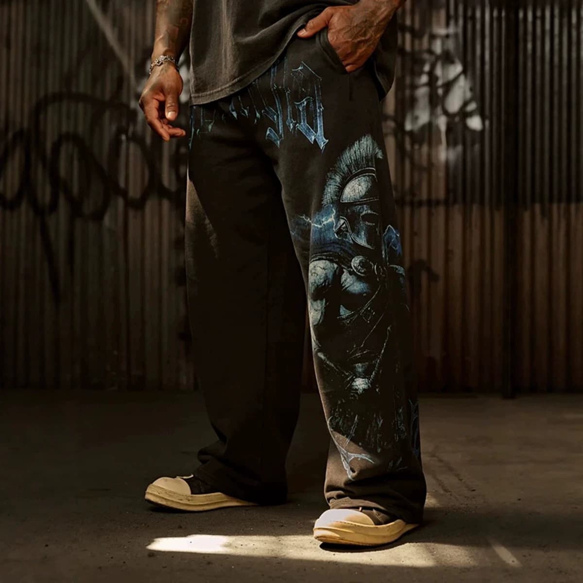 2026 New American Sports Pants Gym Bodybuilding Running Training Pants Cotton Printed Wide Leg Pants Sports Outdoor Pants