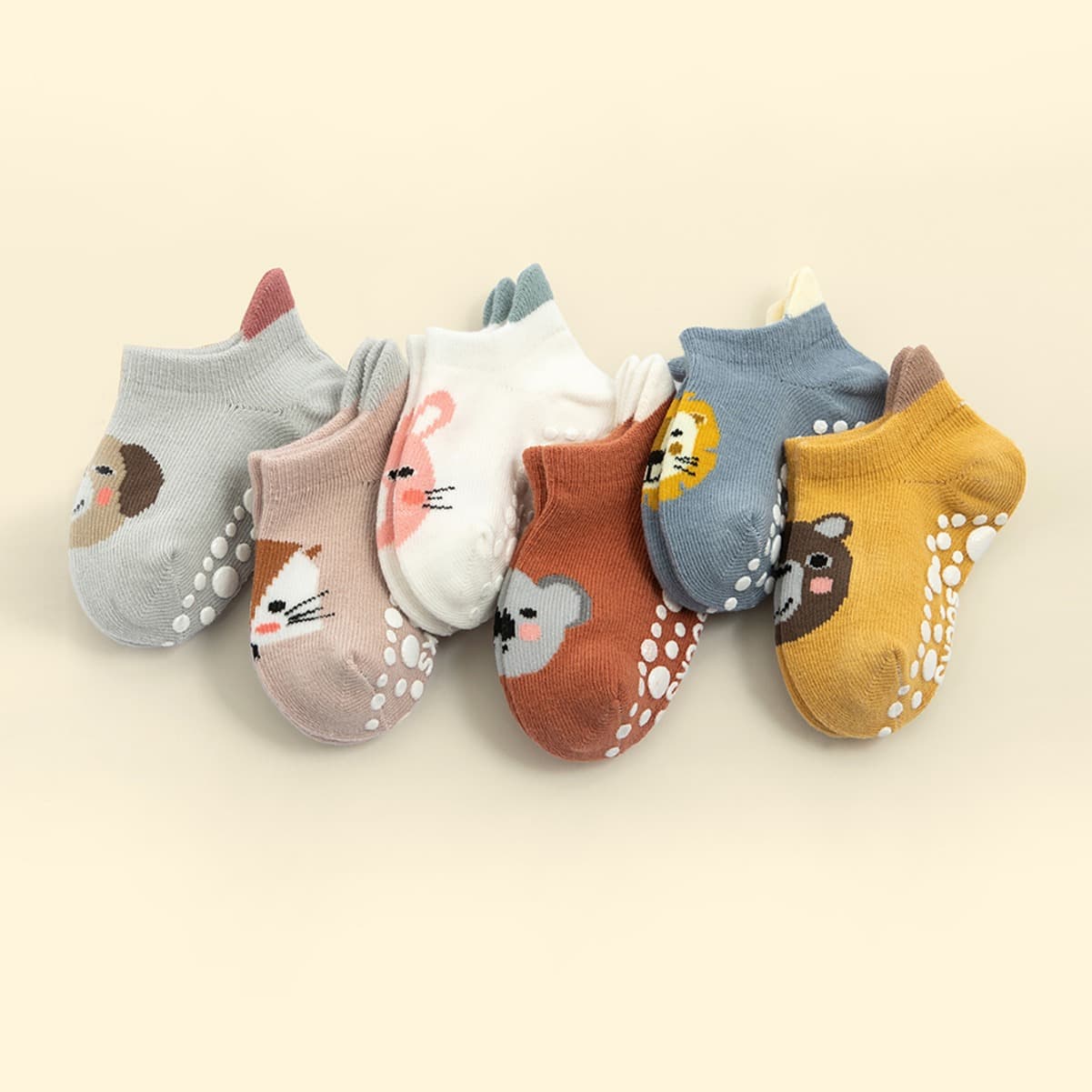 6-Pairs Children Non-Slip Socks Animal Element Ankle Socks Korean Style Spring/Autumn/Winter Baby Cartoon Trendy Ankle Socks Wholesale