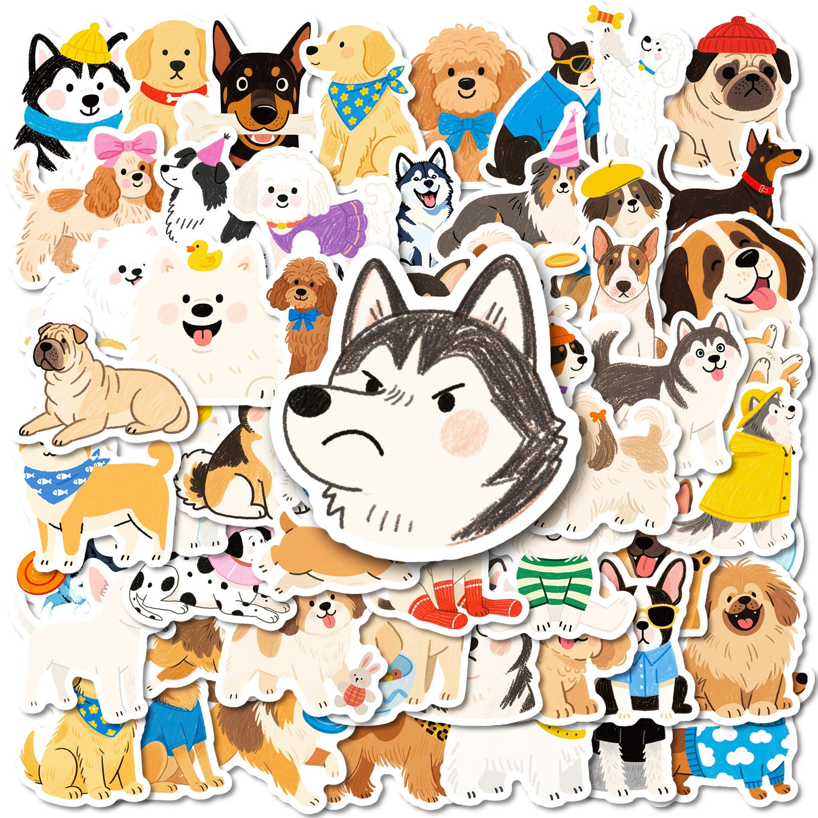 Cross-border Direct Sourcing [Certified CE.CPC] 56pcs TEMU Cute Hand-drawn Dog Cartoon Stickers Creative Graffiti Waterproof