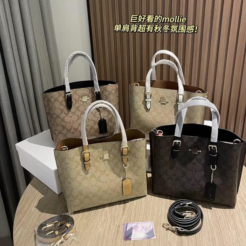 New Coach Women's Bag C Logo Mollie 25 Canvas Tote Bag Handheld Shopping Bag Shoulder Crossbody Bag