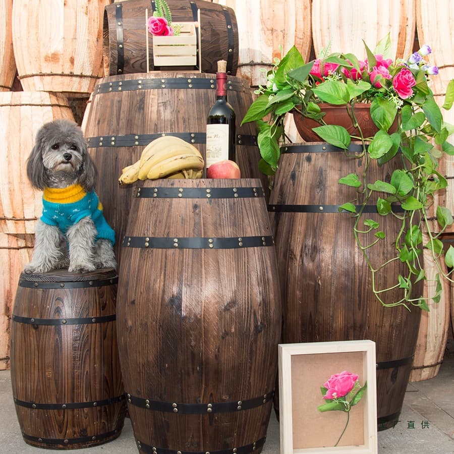 Decorative Oak Barrel, Solid Wood Outdoor Red Wine Keg, Bar, Winery Exhibition, Wedding Ornament Prop