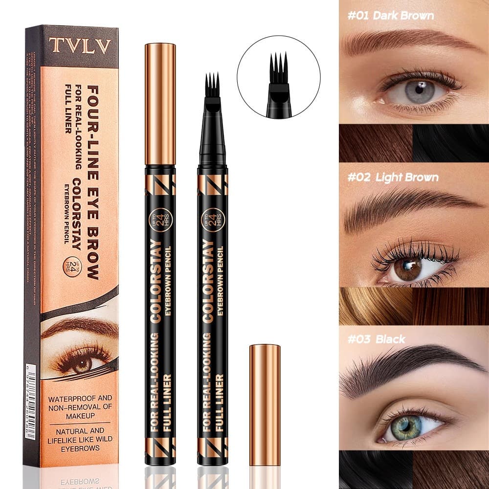 Cross-border TVLV four-pronged eyebrow pencil, long-lasting, non-smudged and smooth eyebrow cream, waterproof and sweat-proof four-pronged liquid eyebrow pencil
