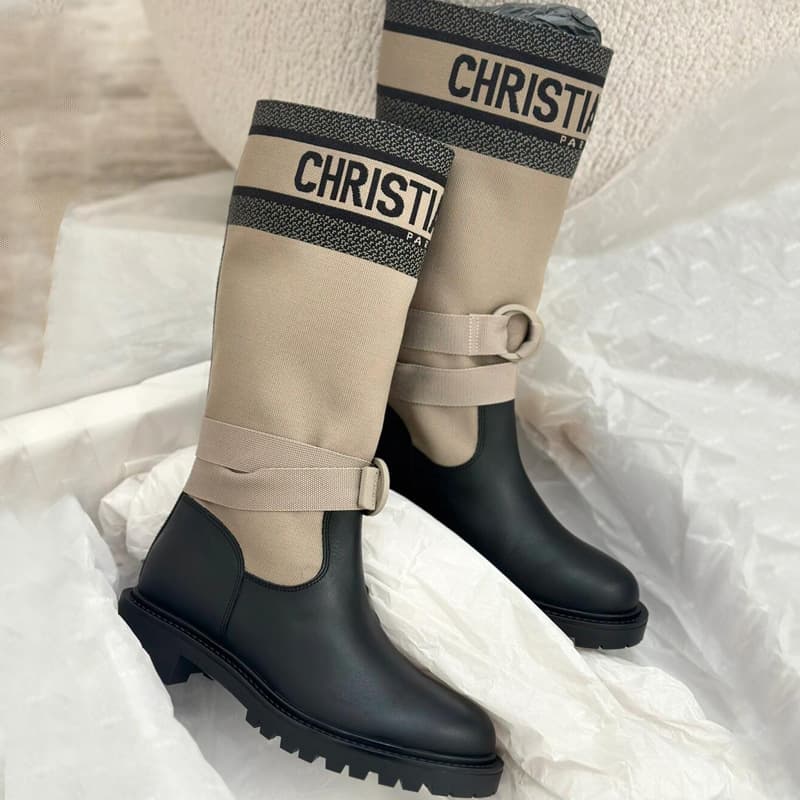 Women's Embroidered Letter Riding Boots, Two-Tone Knit High Boots, Not Over-the-Knee, Early Autumn New Arrival