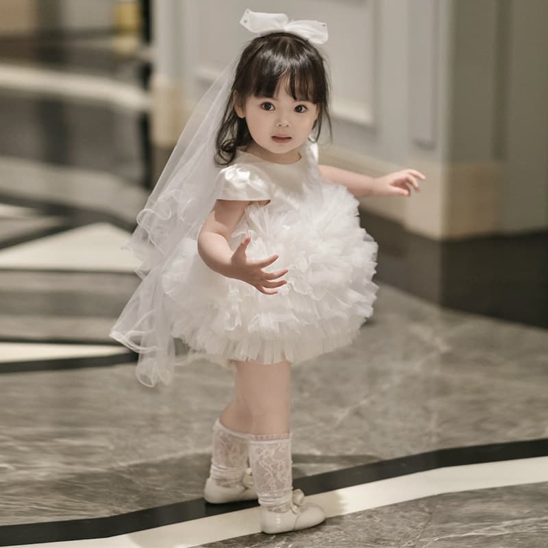 Baby girl one-year-old dress 2026 new white super fairy fluffy cake dress girl's 100-day birthday party princess dress