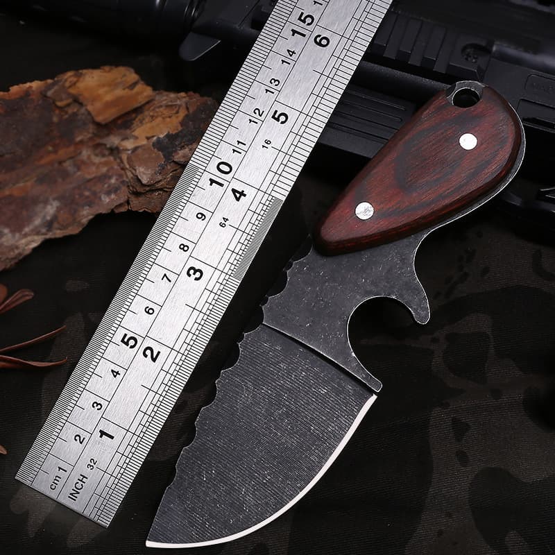 Outdoor Knife Handle Meat Knife Multi-Purpose Ring Knife Hammer Forged Hand-Pulled Meat Knife Camping Portable Small Straight Knife