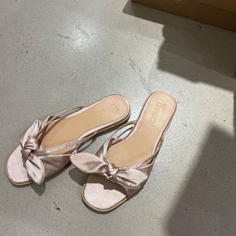 Fairy-Style Women's Shoes 2026 Summer Korean Sweet and Elegant Bow-Knot Open-Toe Slip-On Sandals