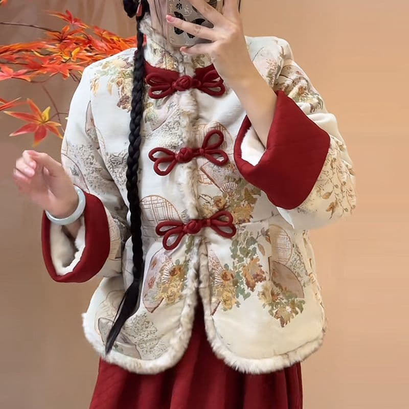 New Chinese Style National Jacket Winter Thickened Youth Style Fashion Fleece-Lined Modified Hanfu Top New Year Tang Suit Women's Clothing