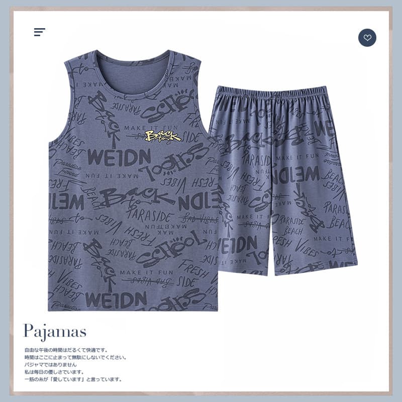 Men's Summer Sleepwear Thin Pure Cotton Sleeveless Vest Shorts Sporty Casual Outdoor Home Clothes Set Comfortable Breathable