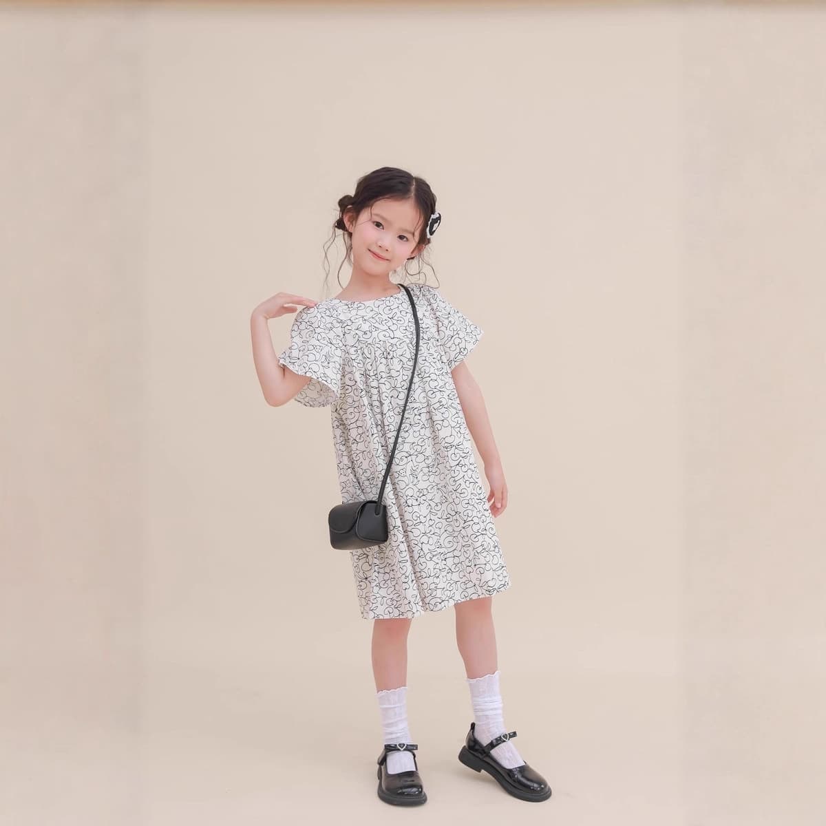 French Hand-Painted Small Cherry Girls' Pure Cotton Versatile Sweet Cotton Dress Loose Floral Princess Dress