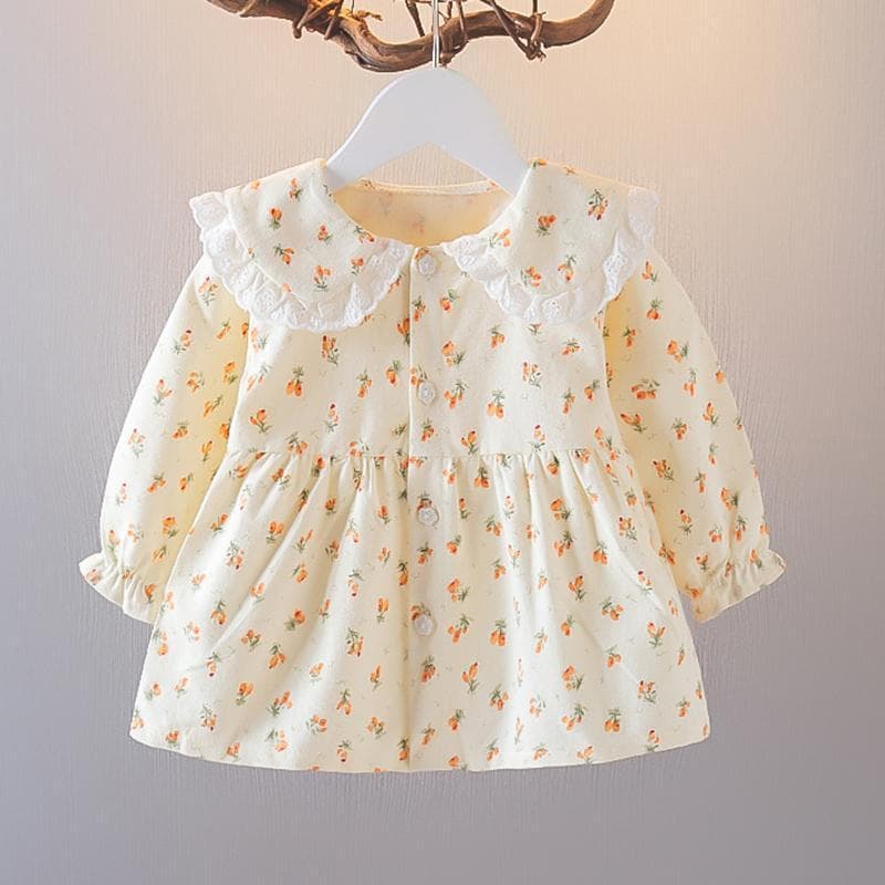 Korean Style Baby Girl Sweet Floral Dress Spring Autumn Princess Dress for 4-5 Month Old Toddler Girls Fashionable Children's Clothing