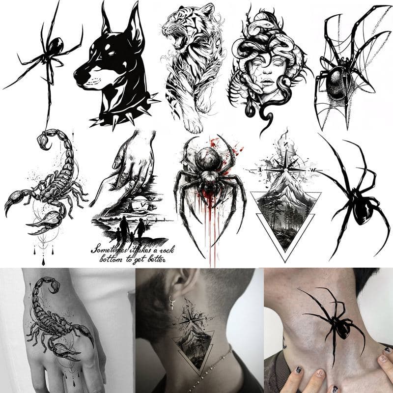 Cross-border Halloween Spider Animal Tattoo Stickers Water Transfer Temporary Tattoos for Halloween Temu Amazon Tattoo