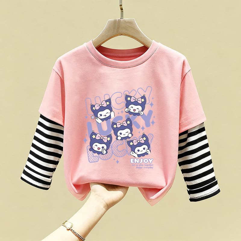 Girls' autumn long-sleeved cotton T-shirts spring big children's fake two-piece bottoming shirts girls' spring tops trendy