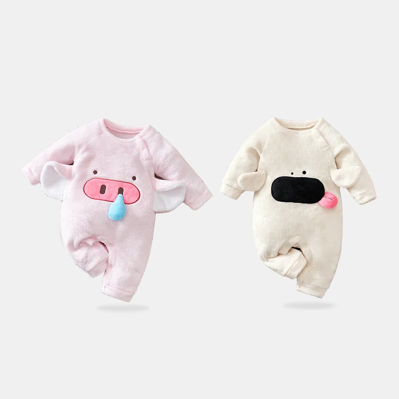 Winter Plush Baby Romper Warm Long Sleeve Unisex Infant Bodysuit Cute Animal Coral Fleece Crawling Suit