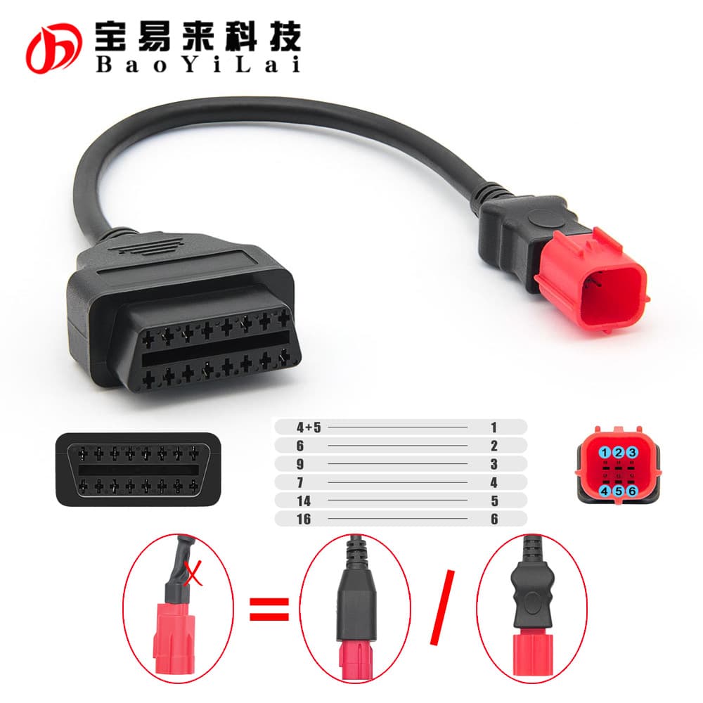 OBD 6pin for Honda Guzzi Piaggio Vespa Motorcycle Adapter Cable
