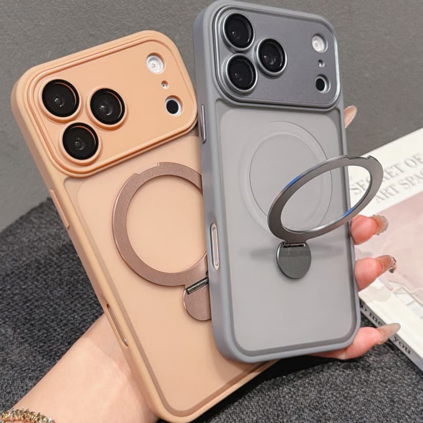Suitable for Iphone17Promax Mobile Phone Case, Apple 16/15 Ice Fog Magnetic Integrated 360 Stand, Skin-Feel Anti-Fall Protection