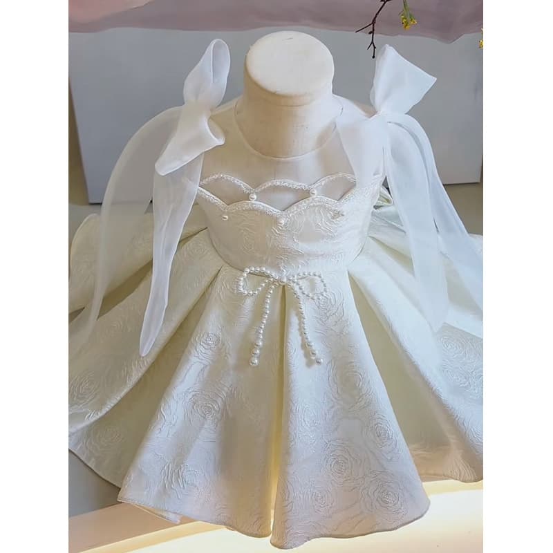Baby 1st Birthday Princess Dress Children Birthday Dress Flower Girl Tutu Dress One Year Old Girl White Fashion Dress