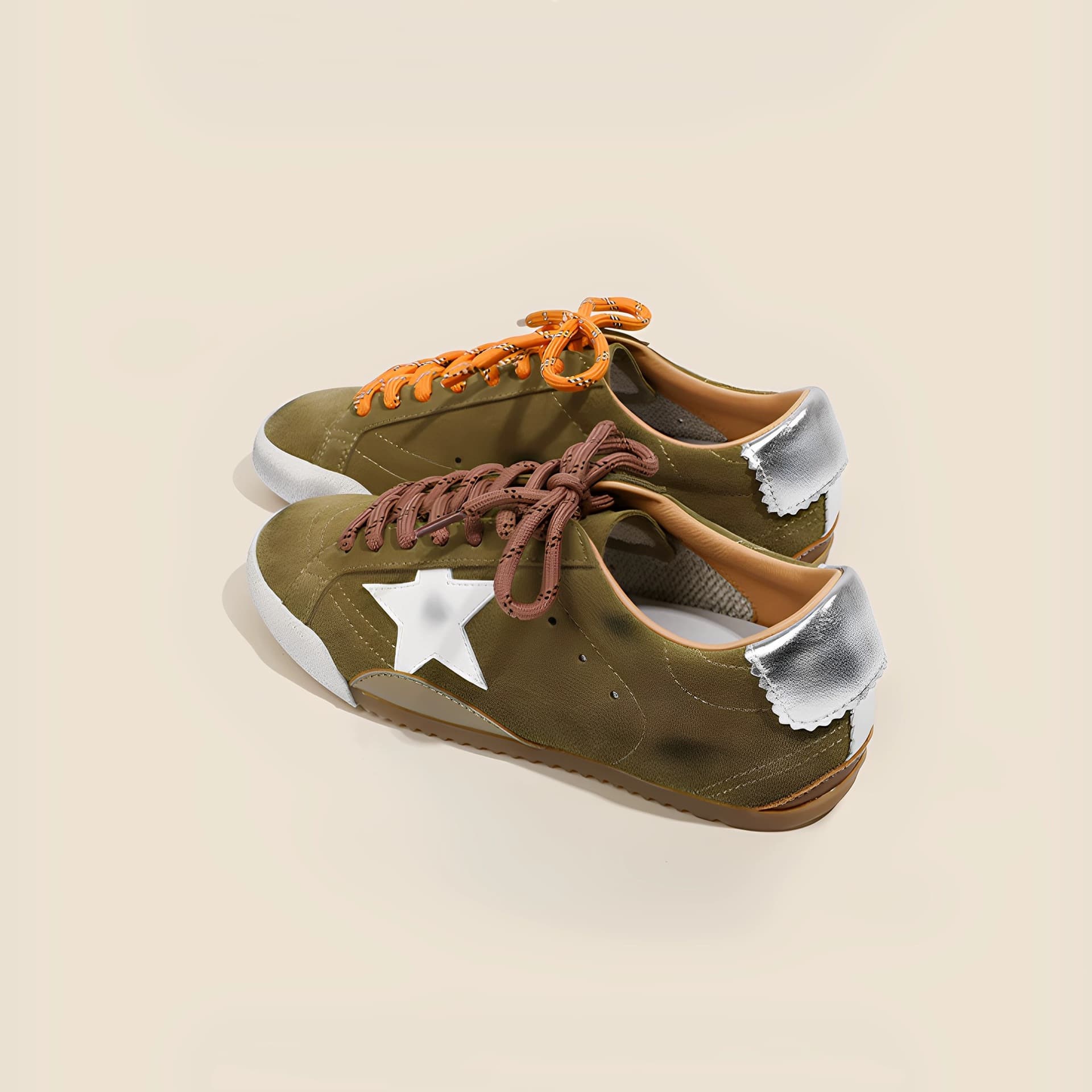 Genuine Leather Retro Star Lace-up Distressed Small Dirty Shoes 2025 New Versatile Casual Sports Forrest Gump Shoes Round Toe Sneakers Women