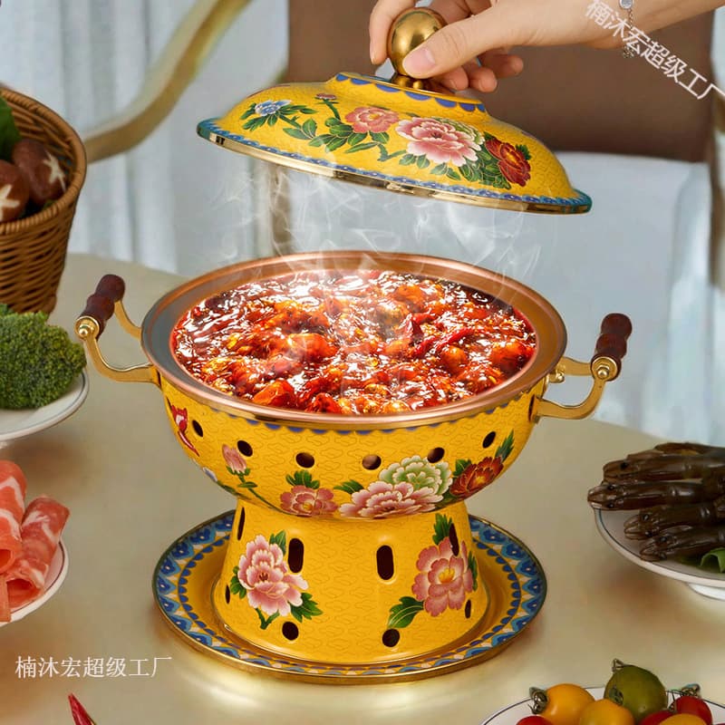 Cloisonne Enamel Copper Hot Pot Environmentally Friendly Oil Copper Pot Individual Single-Person Copper Pot Alcohol Single Pot