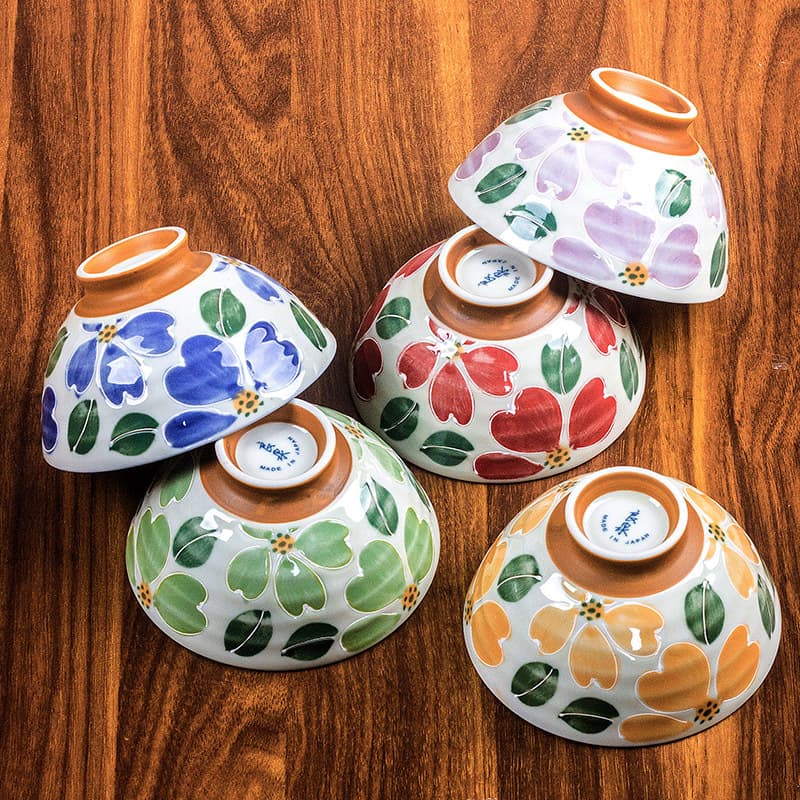 Japan imported Mino-yaki multi-colored flower ceramic bowl tableware Japanese-style underglaze color splash household rice bowl