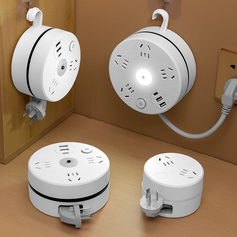Circular Storage Expandable USB Plug Board Home Dormitory Converter Plug With Night Light Wiring Board Wall Plug Ground Plug