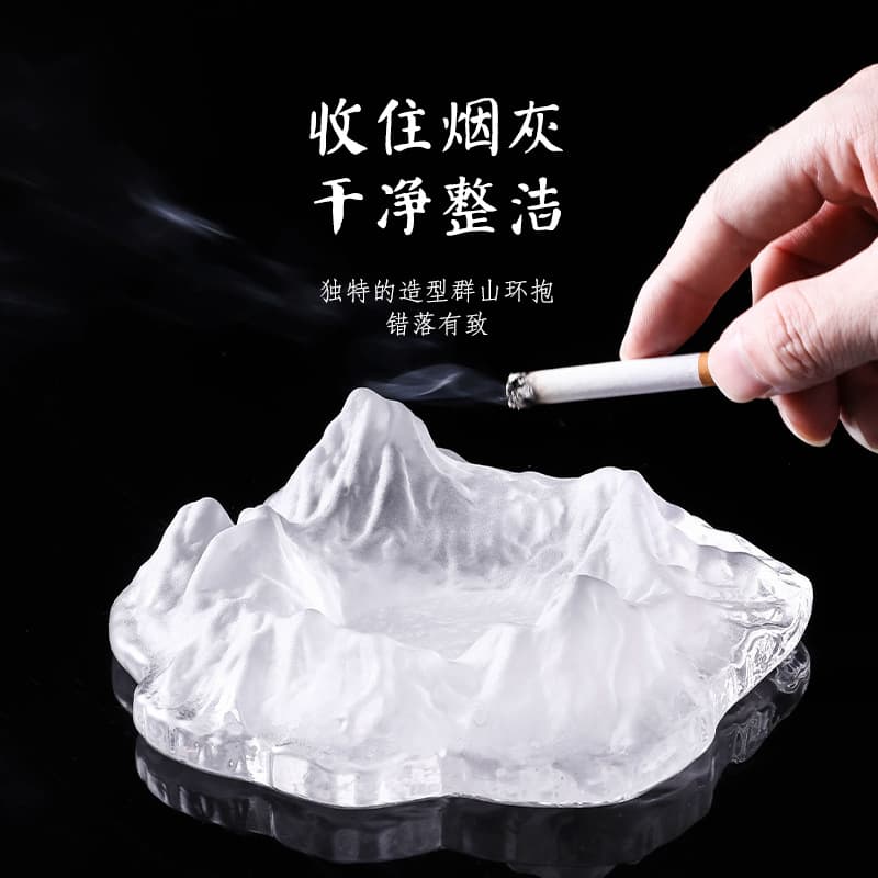 Decorative Glass Ashtray for Home, Creative Light Luxury Iceberg Ashtray, High-End Club Snow Mountain Ornament