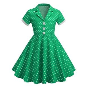 Amazon Cross-border European and American Girls' Dress Short Sleeve 2025 New Polka Dot Vintage Children's Princess Dress