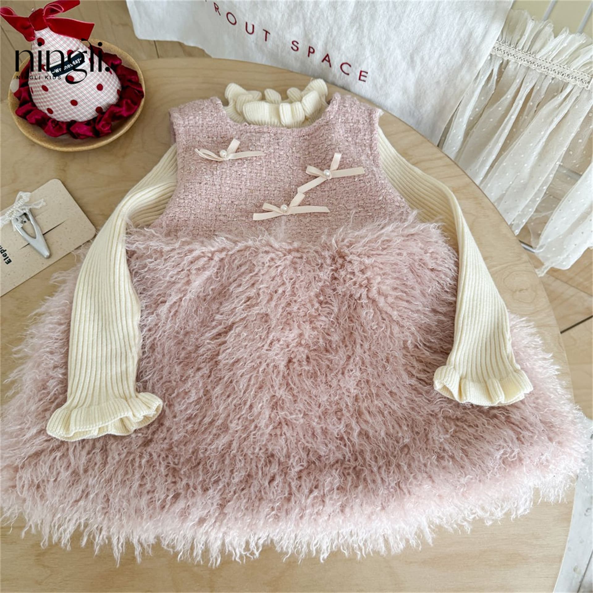 Ningli Girl's Princess Vest Dress Cotton-Padded Winter Thick Children's Dress Little Fragrance Style Baby Birthday Party Dress