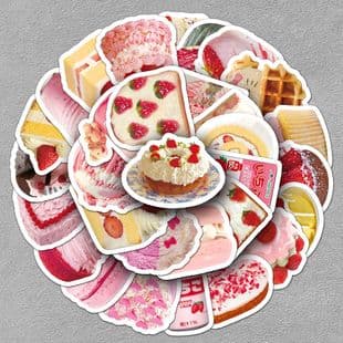 50 Ins Style Cake Dessert Stickers, Food Cute DIY Phone Cup Decoration, Waterproof Cute Sticker