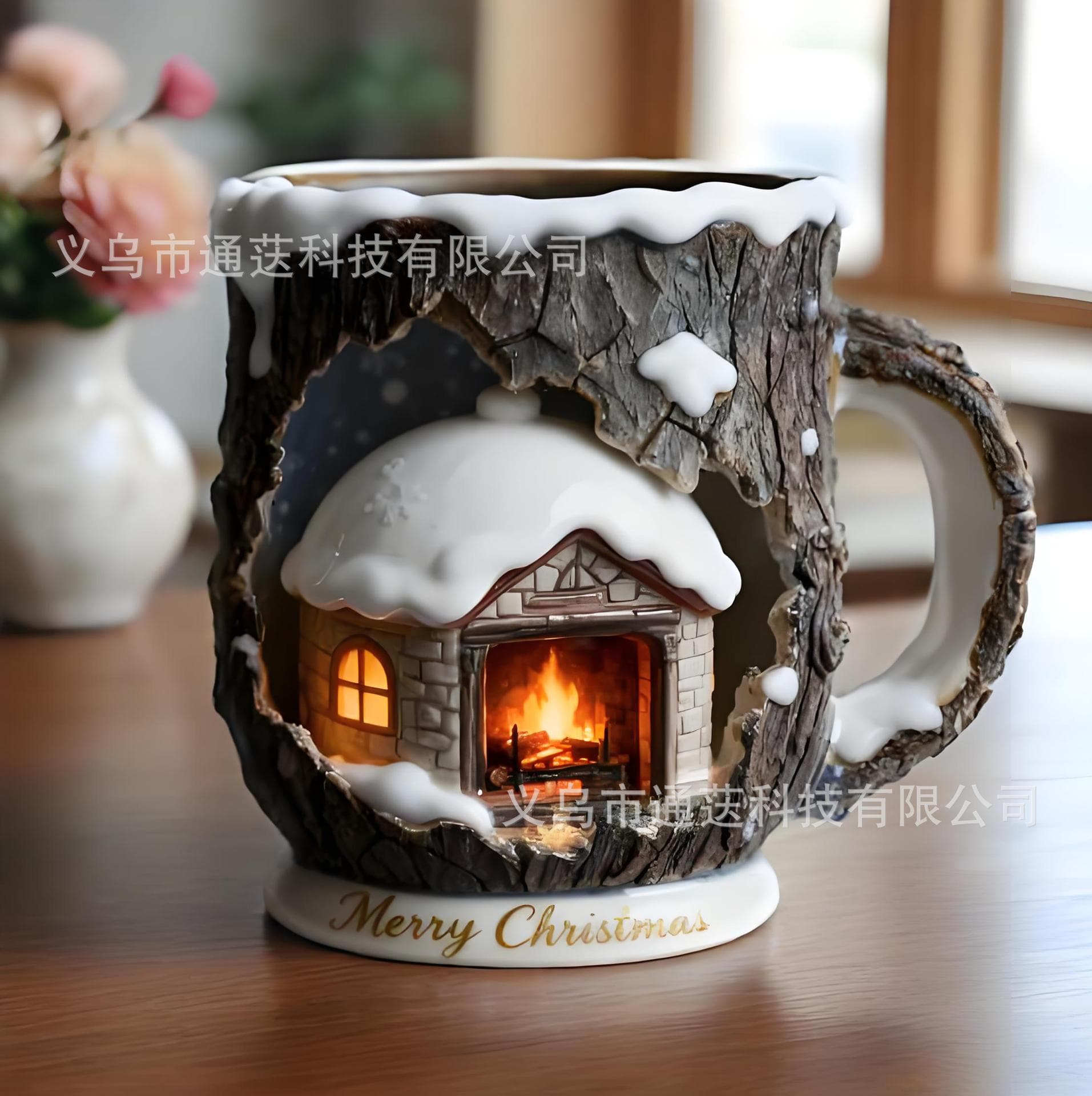 Christmas Theme Fireplace Mug Creative Water Cup Christmas Decoration Ornament Relief Design Niche Atmosphere