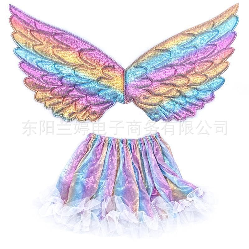 Unicorn Party Rainbow Angel Wings Children's Dress Set Prom Performance Dress
