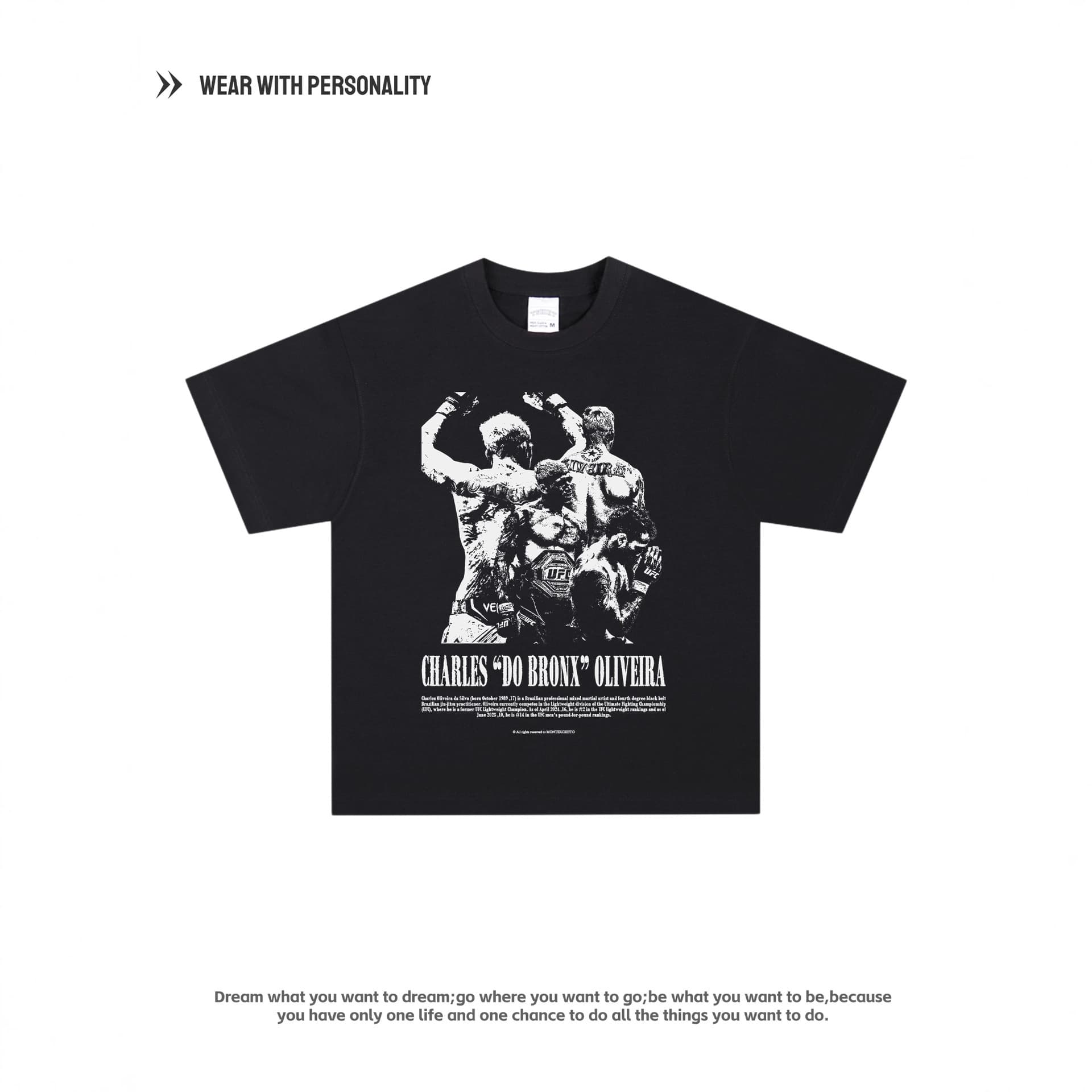 UFC Oliveira Short Sleeve T-Shirt UFC Print American High Street Heavyweight Cotton Breathable Boxing Sports Retro
