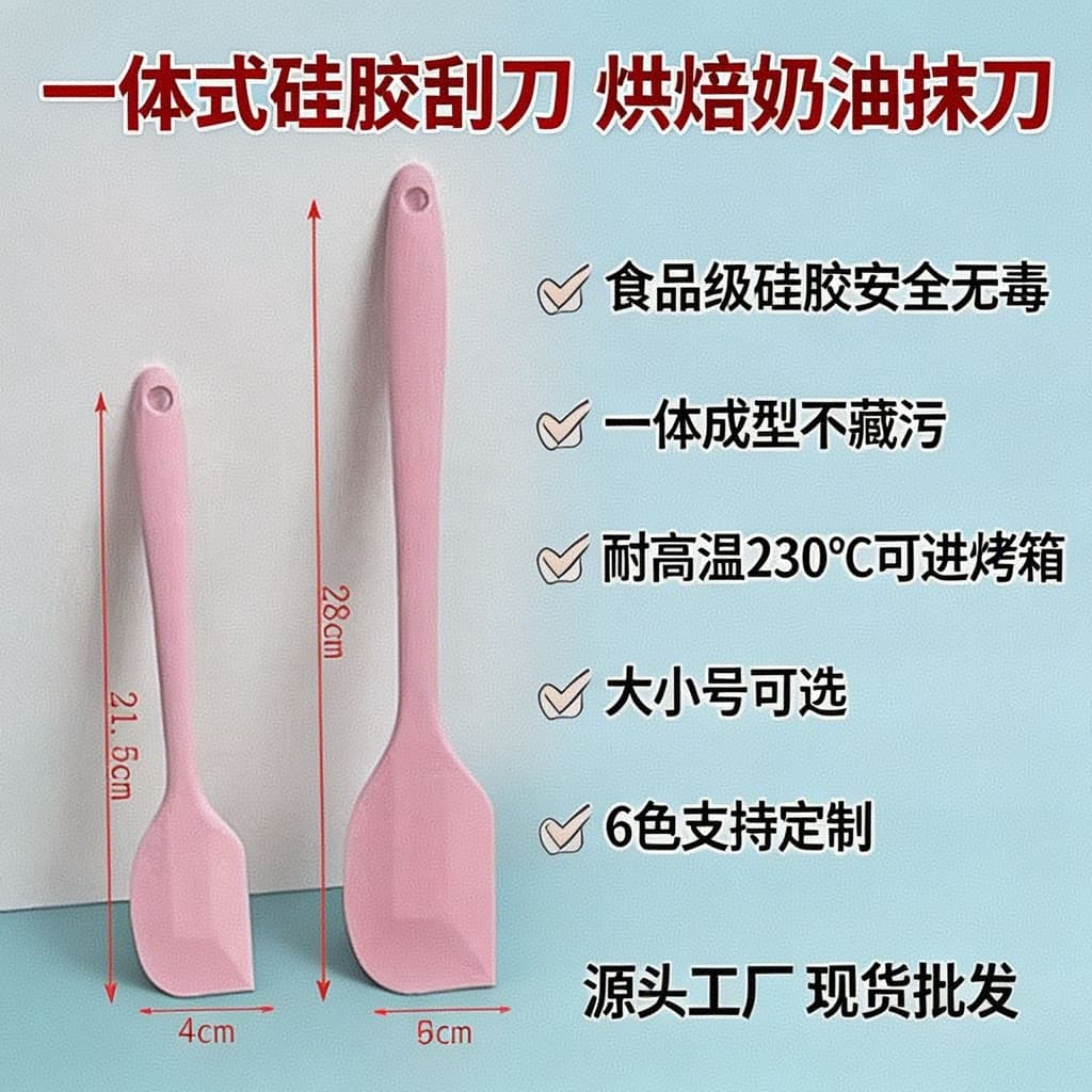 Long-Handled Integrated Silicone Spatula, Available in Large and Small Sizes, Suitable for Baking and Cream Spreading, Food-Grade, High-Temperature Resistant, Wholesale in Stock