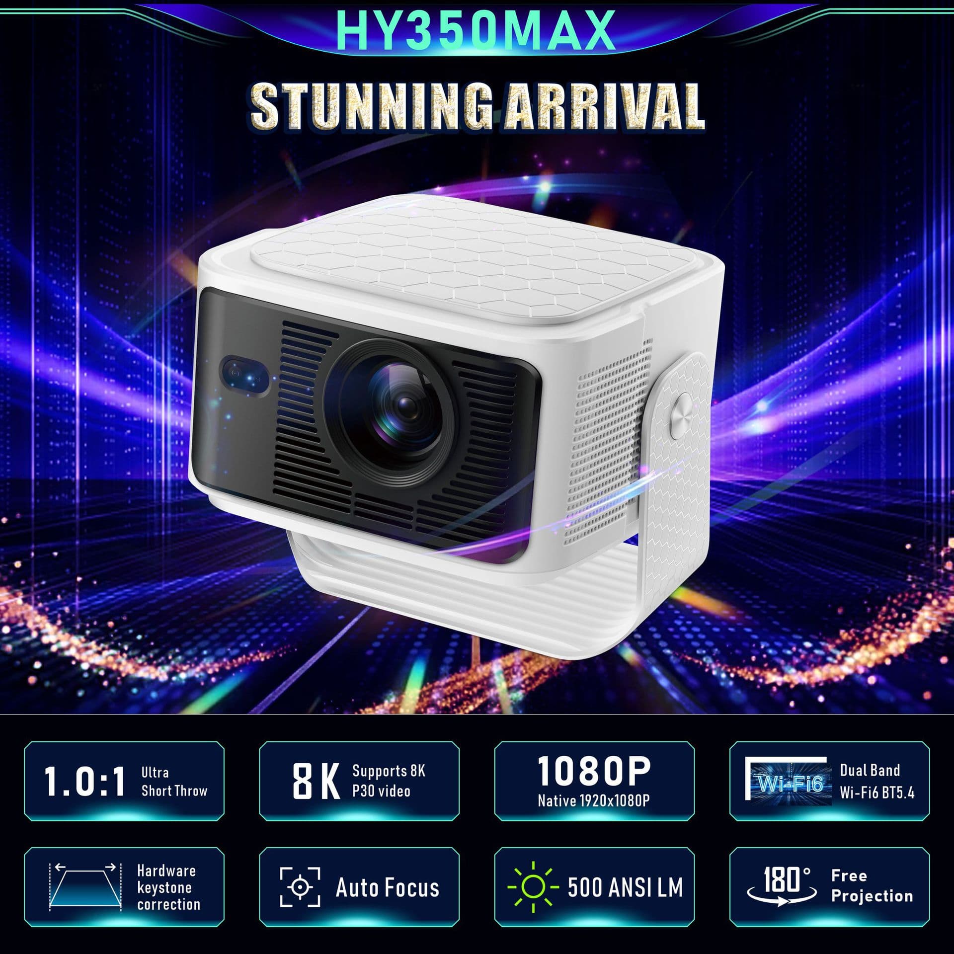 Cross-border new product projector HY350MAX ultra high definition 4K fully automatic focus high brightness smart projector 5G dual frequency