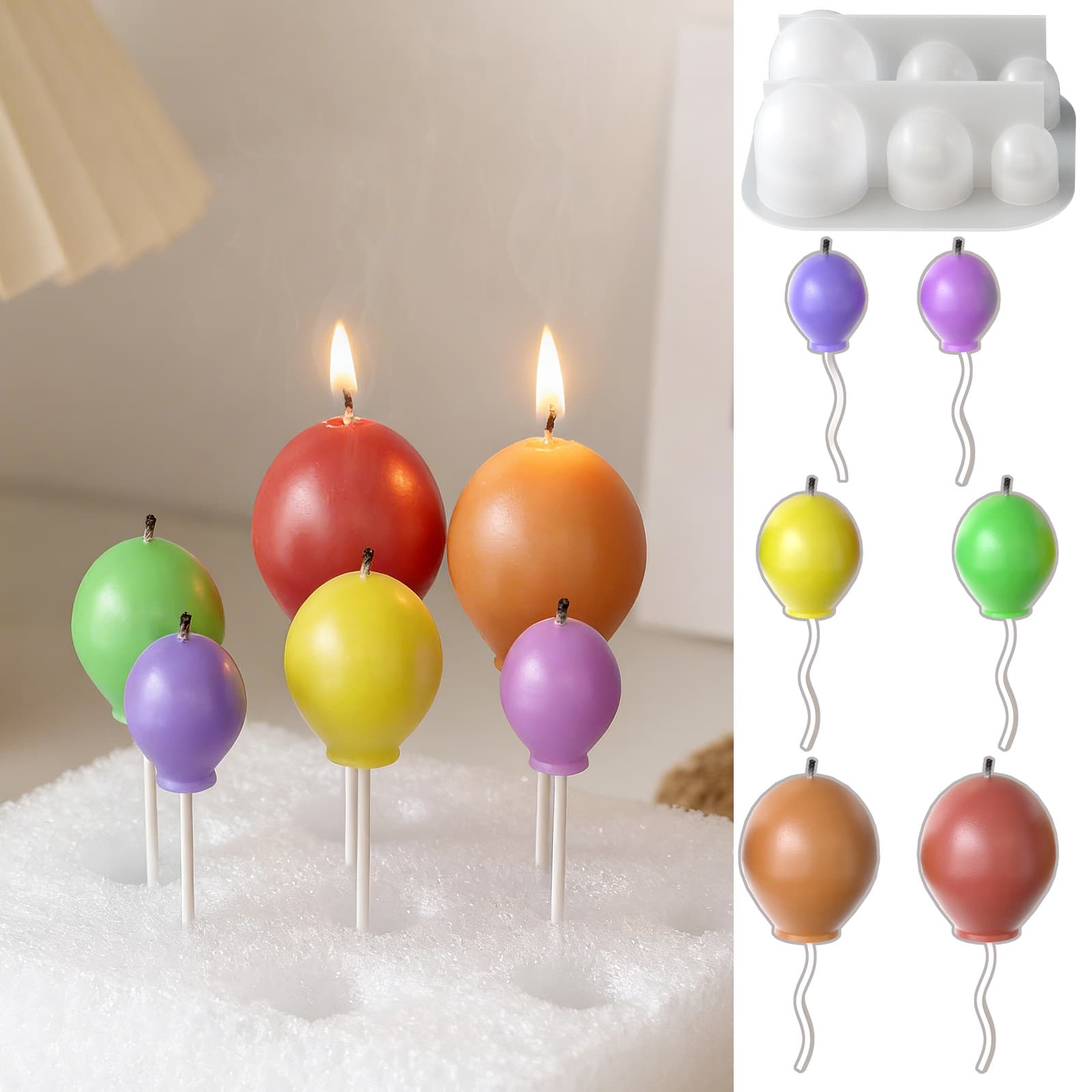 Factory direct sales six-grid large, medium and small three-dimensional balloon candle ornaments DIY aromatherapy cake decoration silicone mold batch