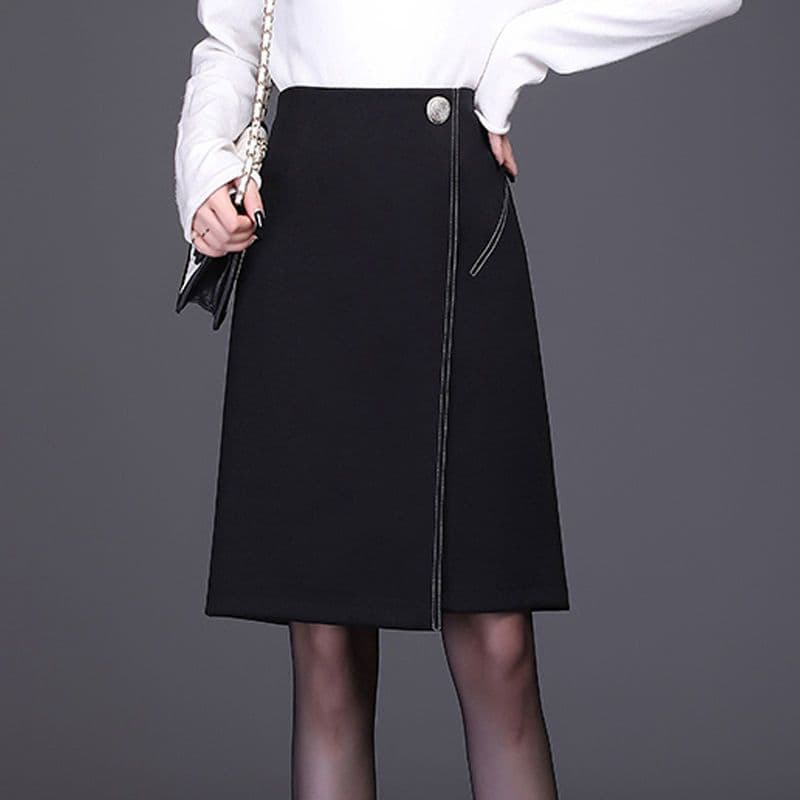 Mid-Length Spring High-Waist Slimming A-Line Skirt, Elegant Versatile Asymmetric Little Black Dress