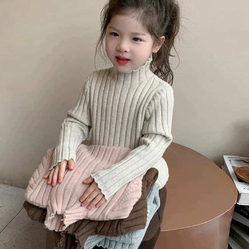 Girls Turtleneck Sweater Kids Winter Solid Color Thick Ribbed Base Layer Slim Fit Warm Knit Long Sleeve Top