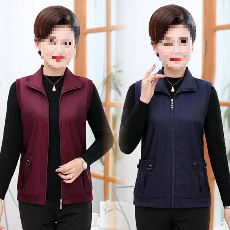 Women's double-layer vest, spring and autumn style, women's autumn top, middle-aged and elderly cardigan, plus size vest.