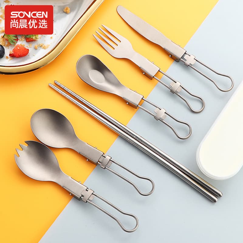 Storage box cross-border creative stainless steel knife, fork and spoon set four-in-one camping outdoor travel camping portable tableware